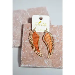 Angel Wings Threaded Dangle Earrings - Orange
