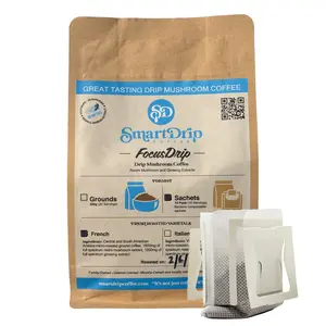 SmartDrip Coffee FocusDrip Sachets - French Roast Coffee Beverage with Botanical Extracts, Mushroom Blend, Brew-Ready Convenience - 2 Bags