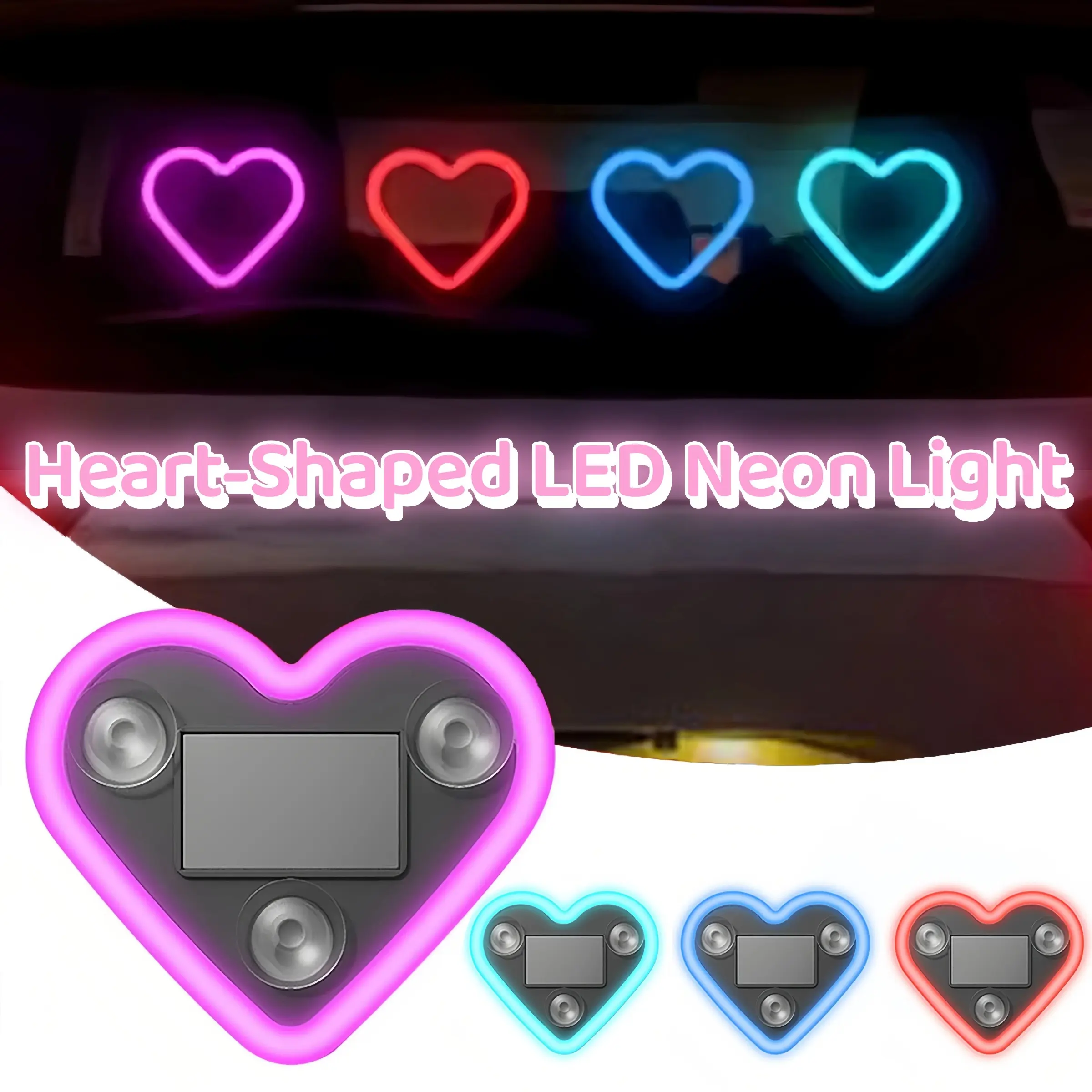 Car Solar LED Window Light, USB Charging, No Wiring Needed, Multi-Color Heart Design, Car Interior Decor, Home Office Decoration, Cute Car Accessories, LED Lights, Car Ornament