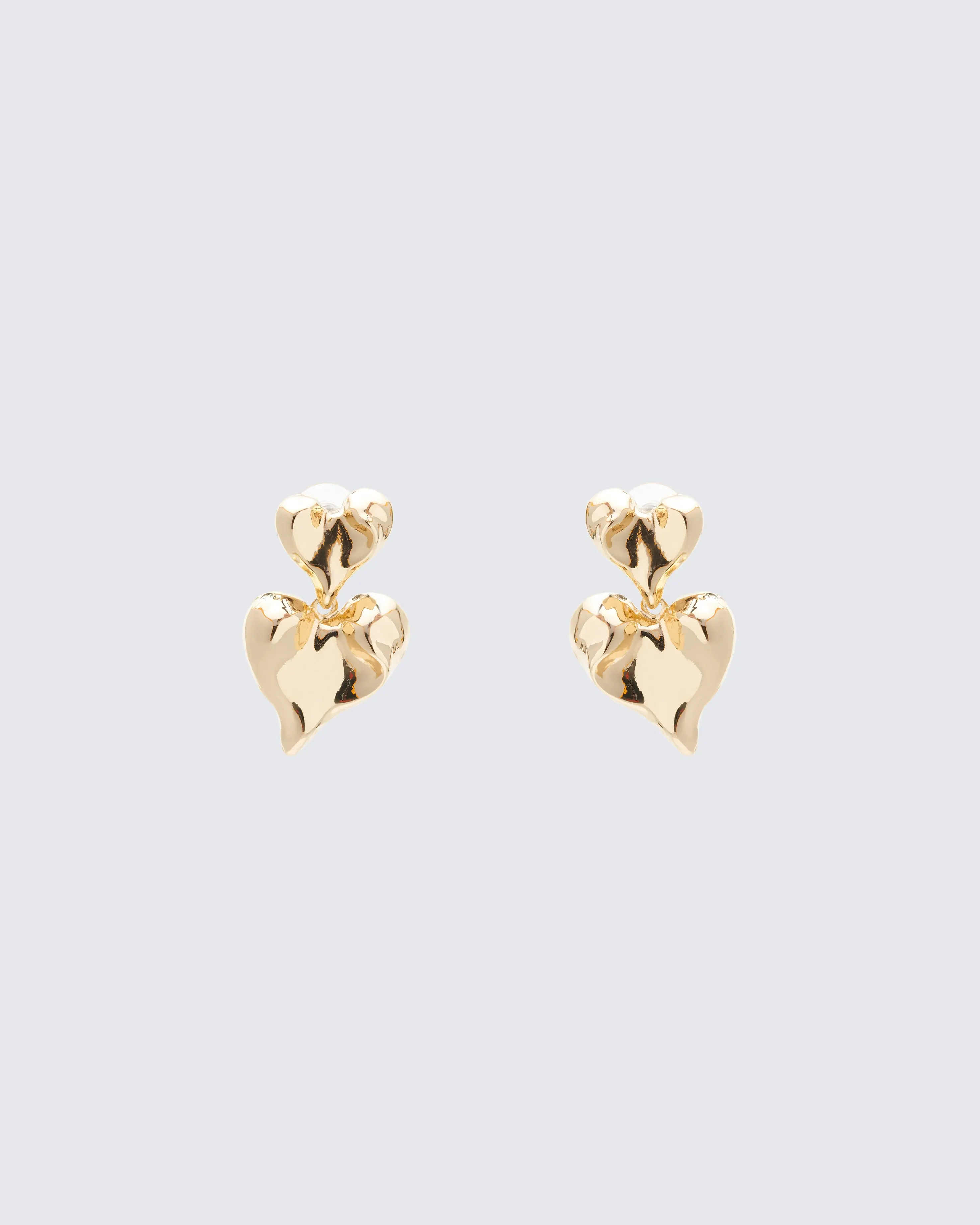 FINESSE Andrea Women's Gold Heart Shape Dangle Earrings, Sculptural Double Heart Drop Design Fashion Jewelry, Heart Shape Earrings