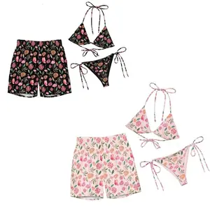 Flamingo Matching Couple Swimwear Set: Tankini Swimsuits & Trunks. Aesthetic 2 Piece Sets For Summer Beach Vacation Outfits