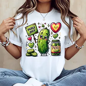 Pickle Juice Cucumber Heart Jar Print T Shirt Women Casual Short Sleeve Top Summer Fashion Trendy Graphic Tee