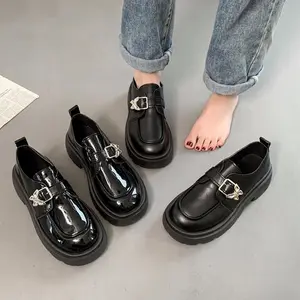 Women'S Stylish Black Faux Cover Loafers with Golden Buckle Detail - Casual Penny-Loafer Style, Plain Toe, Rubber Sole, All-Season Comfort Shoes, Casual Footwear |       Penny Loafer Design |       Rubber Sole Footwea Girl Flat