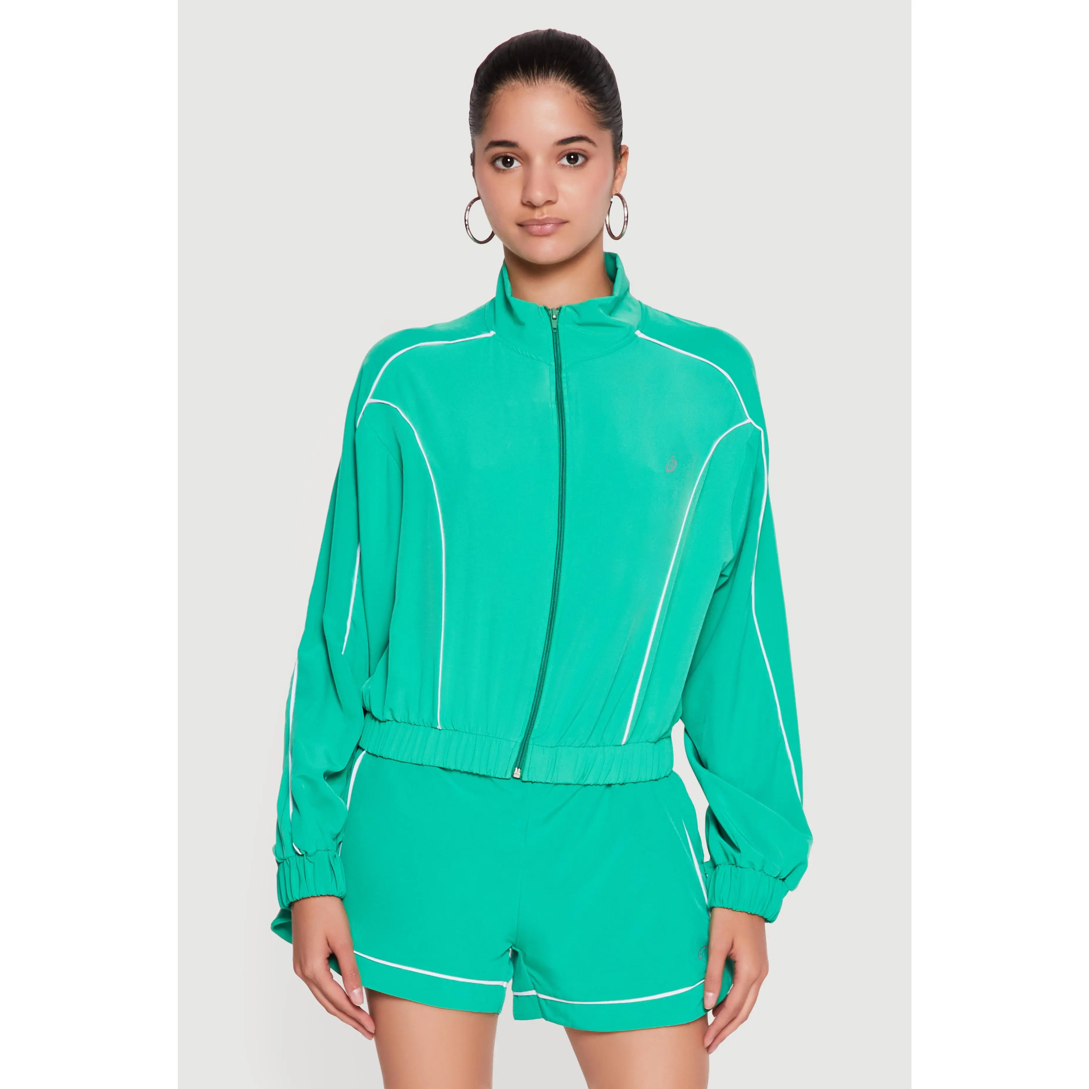 Contrast Trim Piping Zip Front Track Jacket