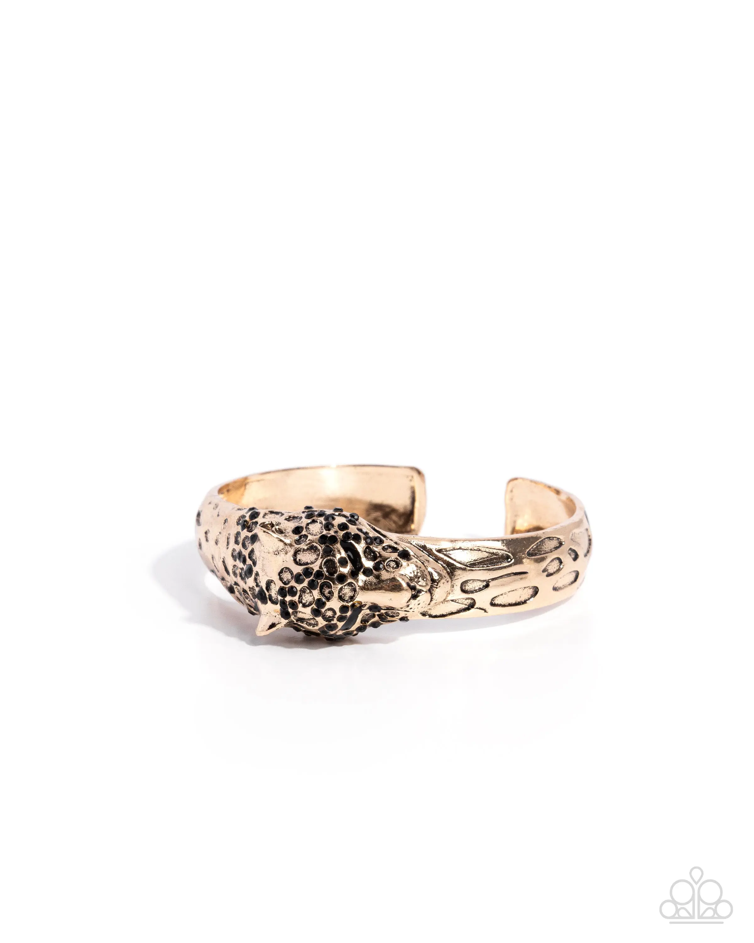 Cheetah Chapter - Gold Black Rhinestone Cuff Bracelet - Paparazzi