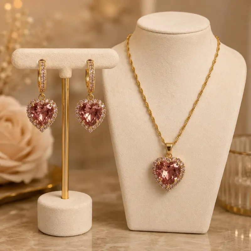 Sunset colored 2-Piece Gold-Dipped Necklace and Earrings Jewelry Set for Everyday Wear, Daily Accessory