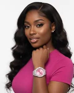 Silver Stainless Steel Watch Diamond Bussdown with color face