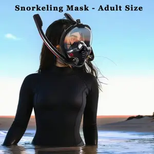 Full Face Dive Mask Set, Dry Breathing System Dual Tube Dry Top Snorkel Mask, Adult Snorkeling Gear, 180° Panoramic View, Anti-Fog Leakproof Design