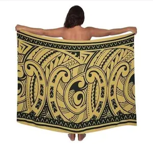 2 YARDS HAWAIIAN PRINT RAYON SARONG - Black/Yellow Tribal