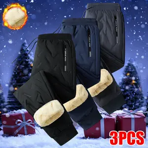 Men’s Black Fleece-Lined Quilted Winter Pants with Stitching Design & Elastic Waistband – Super Warm Men’s Outdoor & Casual Trousers for Cold Weather, Travel Clothing, Christmas Outfit soft cozy fabric casual wear pant