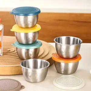 6-Pack 2.8oz Portable Seasoning Cups, Reusable Stainless Steel Condiment Dishes with Lids, Compact Sauce Cups for Salad Dressing, Tomato Sauce, Containers