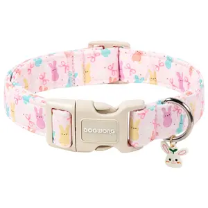 DOGWONG Easter Dog Collar - Adjustable Rabbit Print Collar for Small to Large Dogs, Cats
