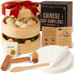 Co.  Steamer Basket Soup Dumpling Kit - 2 Tier 8-Inch Dumpling Steamer for  with Agar Agar, Roller, Spoon, Liners, Recipes & Step-by-Step Video (6- )
