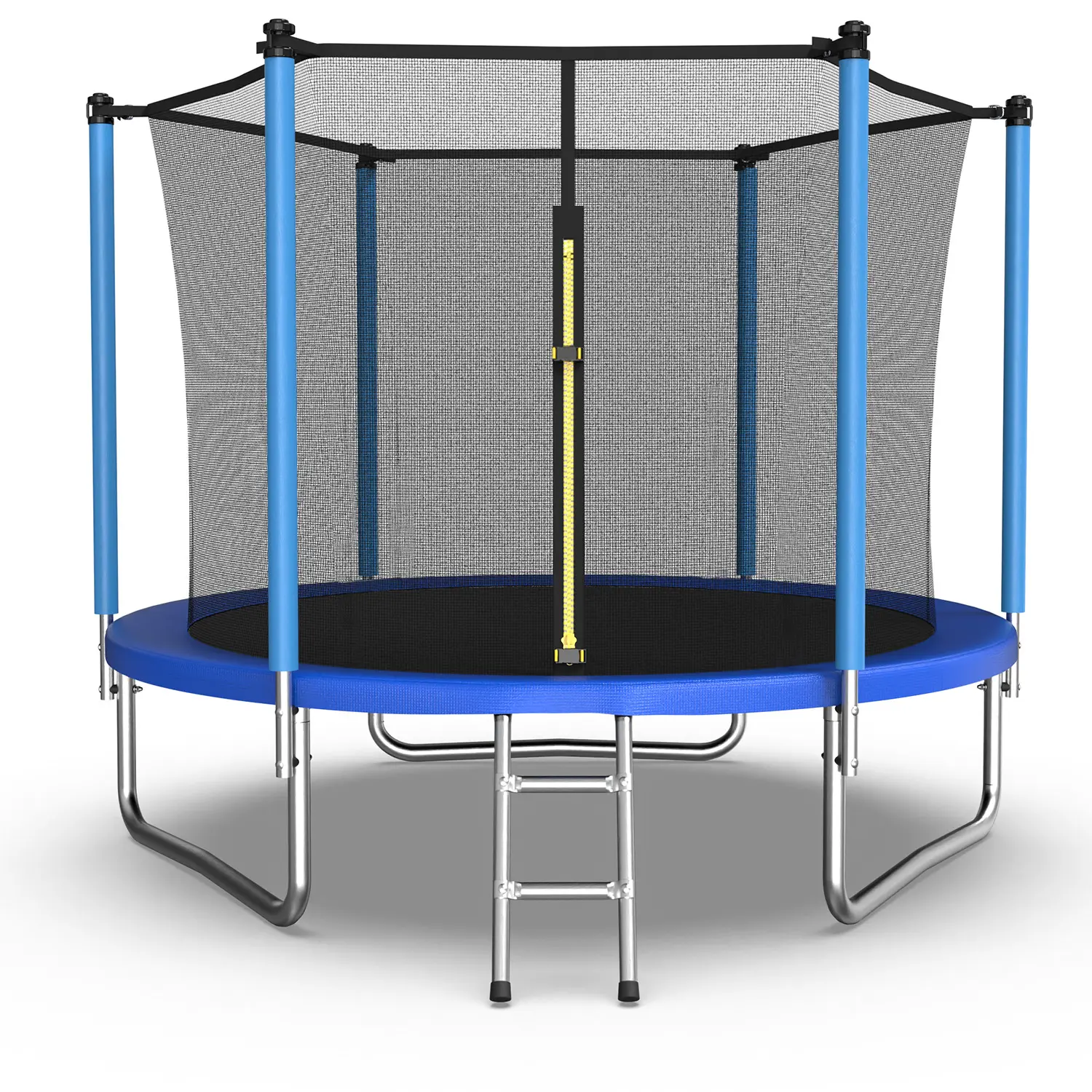 Mersco 8FT Enclosed Ground Trampoline - Heavy Duty Steel Frame Outdoor Trampoline with Enclosure Net, Ladder, Blue Option for Kids’ Outdoor Play & Sports, Heavy Duty Trampoline