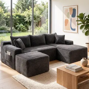 94.5" U-Shaped Cloud Sectional Sofa Couch with Deep Seat,Cloud Sectional Couch,Modern Boneless Couch with L-Shape Chaise,Modular Sectional Sofa Corduroy Corner Foam Couches for Living Room,No Assembly Required