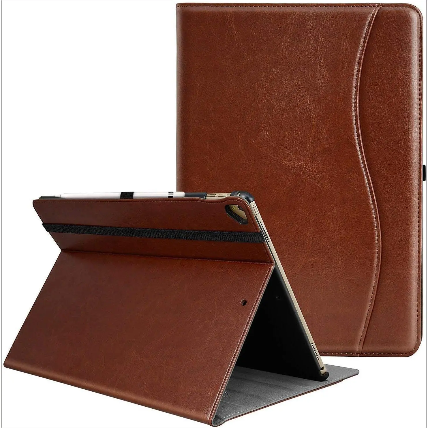 Z-PCS24 Premium PU Leather Protective Tablet Case for 12.9 inch iPad Pro (2015/2017 Old Model, 1st & 2nd Gen) - Business Folio Accessory with Auto Wake/Sleep, Front Card Pocket, Multiple Viewing Angles, Magnetic Closure, Brown Casing, Handheld, Polyester