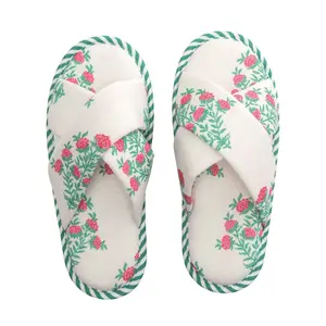 Mud Pie Pink Block Print Slippers