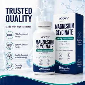KOOVS Magnesium Glycinate Capsules, 240mg Elemental Magnesium, High Absorption Chelated Healthcare Supplement for Calm Sleep & Muscle Support, 90 Capsules