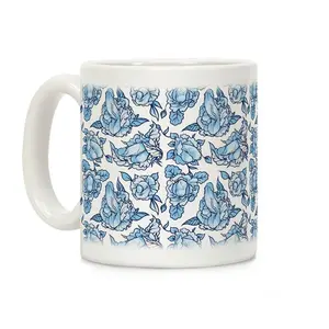 Floral Blue Ceramic Coffee Mug – Reusable & Washable Drinkware with Handle