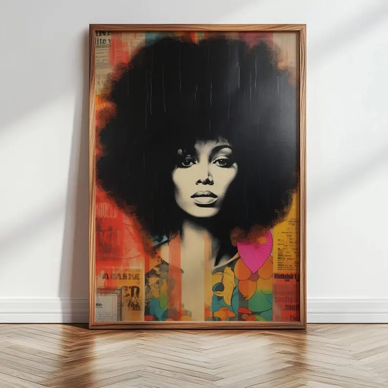 Black Woman Art, Black Wall Art, Fashion Print, Black Art Prints, Afrocentric Wall Art, Boho Wall Art Boho Flower Print Unique Artwork