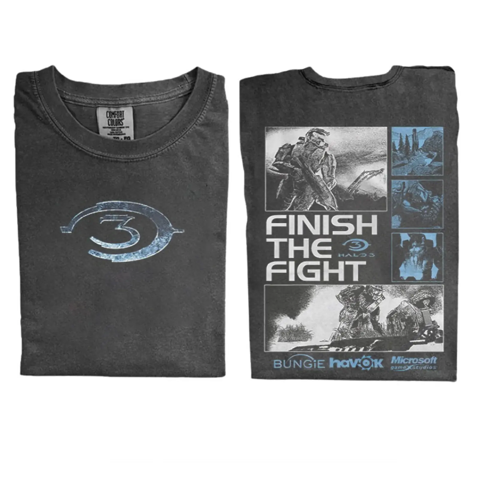 Finish The Fight Halo Games 3 Vintage Comfort Color T-shirt Ring Spun Cotton Casual Soft Washed T-Shirt Trendy Tops for Perfect Gift