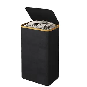 NW3Lbs 110L Laundry Hamper with Lid, Bamboo Handles, Foldable Clothes Basket for Toys, Towels, and Clothes Organizing Organiser