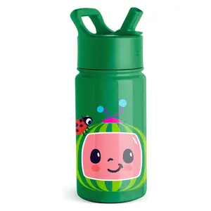CoComelon Kids Water Bottle with Straw Lid | Insulated Stainless Steel Reusable Tumbler for Toddlers, Boys | Summit Collection | 14oz, CoComelon Watermelon