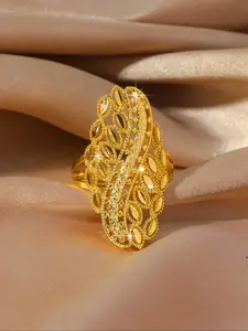 Leaf shaped hollow ring, Dubai Arab Middle East jewelry copper gold-plated adjustable 24k women's long ring, wedding party gift, women's fashionable ring, Elegant Everyday Ring