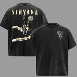 Vintage Nirvana Rock Band T-Shirt, Grunge Stage Graphic Tee, Retro Music Streetwear Shirt, Oversized Acid Wash Cotton Tee KJZ