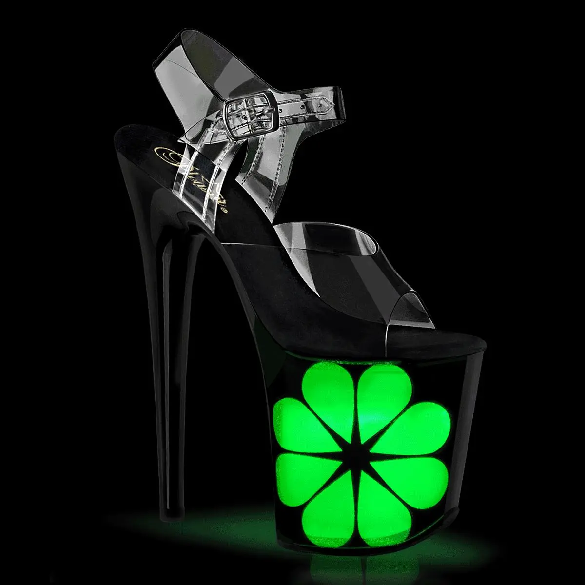 Women's Elegant Fashion Heeled Sandals - USB Chargeable LED Hibiscus Flower Footwear, 8 In Platform, Ankle Strap for Dancers, Sandal, Shoes, High Heel, Stylish, Pleaser, Open Toe, Adjustable, Led Light-Up Hibiscus Flowers