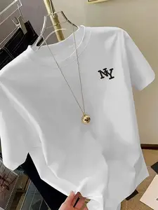 Creative hot stamping comfortable casual elastic T-shirt, fashionable daily wear, suitable for all seasons, unisex-NY