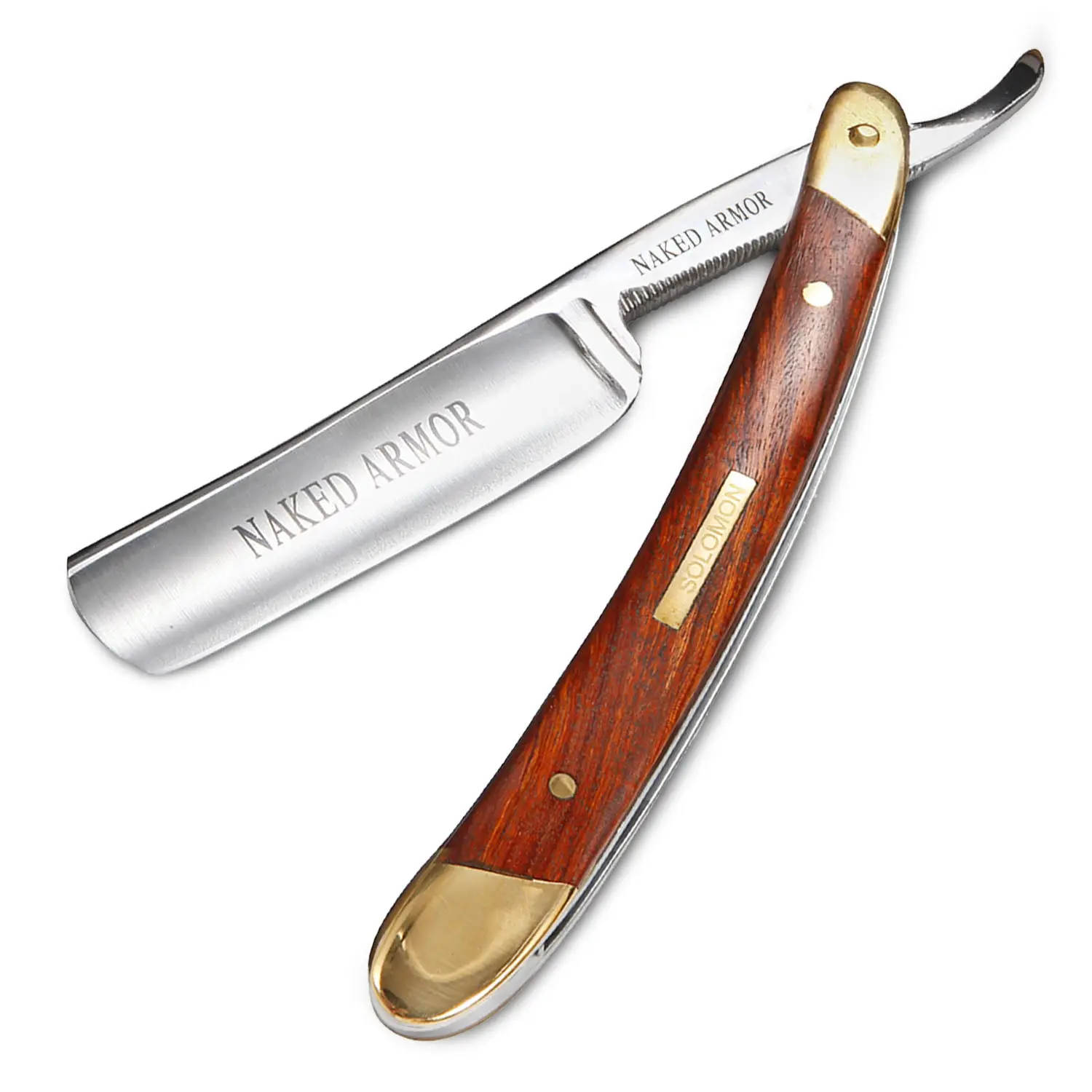 Naked Armor Solomon Straight Razor 7/8" Brown Algum Wood Japanese Steel