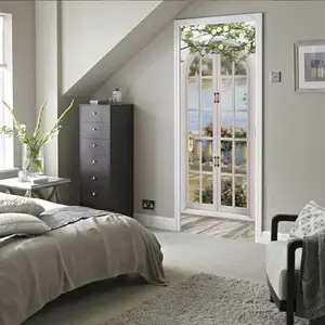 Hallow Out Door Pattern Door Sticker, 2 Counts/set Removable Waterproof Wallpaper, Self-adhesive Wallpaper, Decorative Sticker for Home Living Room Bedroom