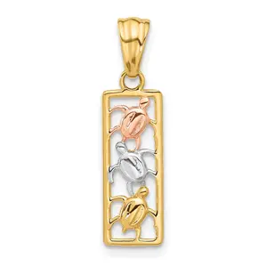 14k Two-tone 7 mm  Polished Turtles Rectangle Pendant (0.83 grams)