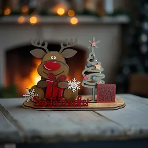 Christmas Tabletop Reindeer with Gift & Santa Tracker QR Code Wooden Decoration Festive Tree Star Glitter Eco-Friendly Gift Option ornaments 2025