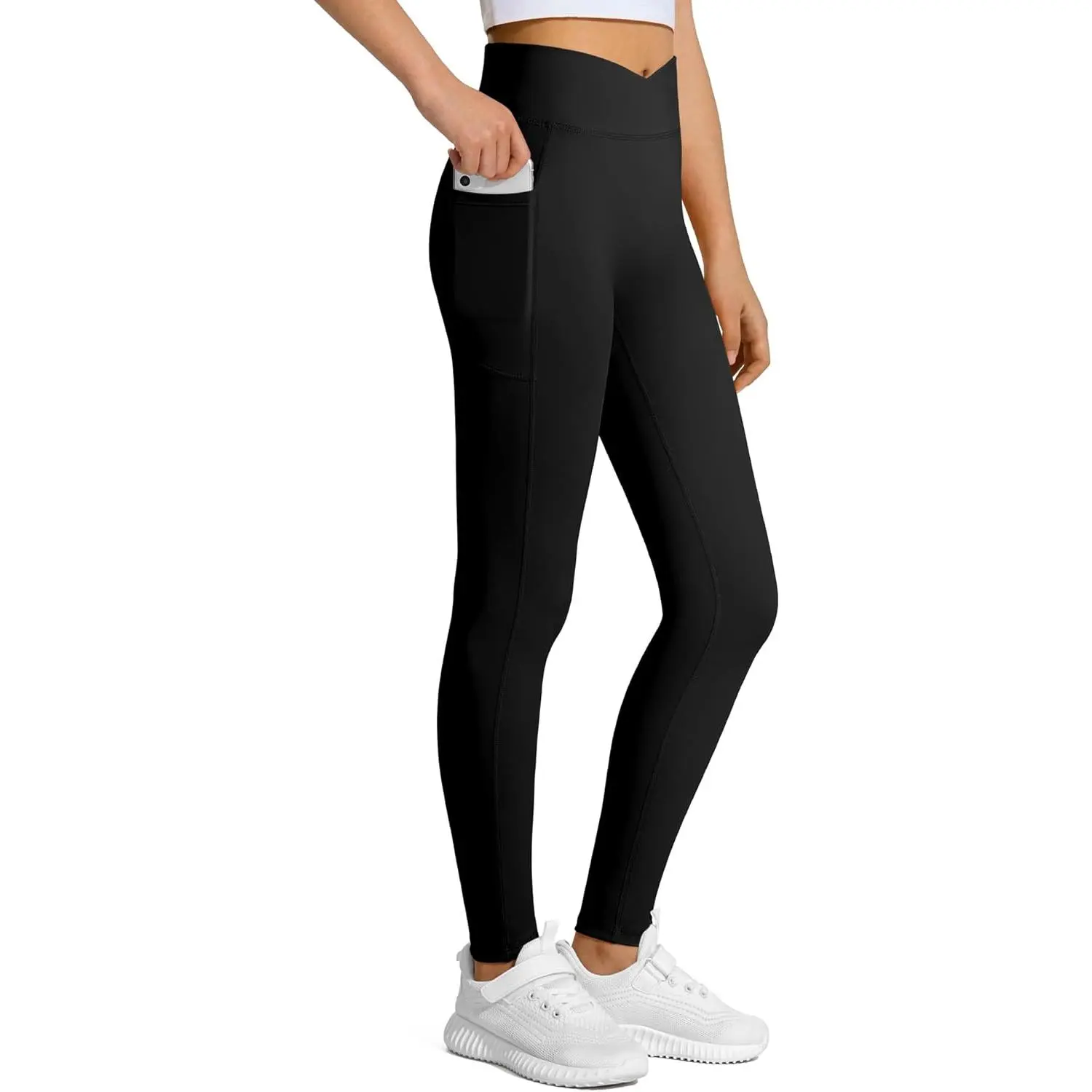 Girls' Polyester Active Leggings, High-Waisted V-Waist Comfy Stretchy Tights with Pockets for Yoga & Sports, Comfy Stretchy Leggings, High Waist Sports, Dance, Activewear Pants, Gym Workout Sportswear, High Waists Leggings