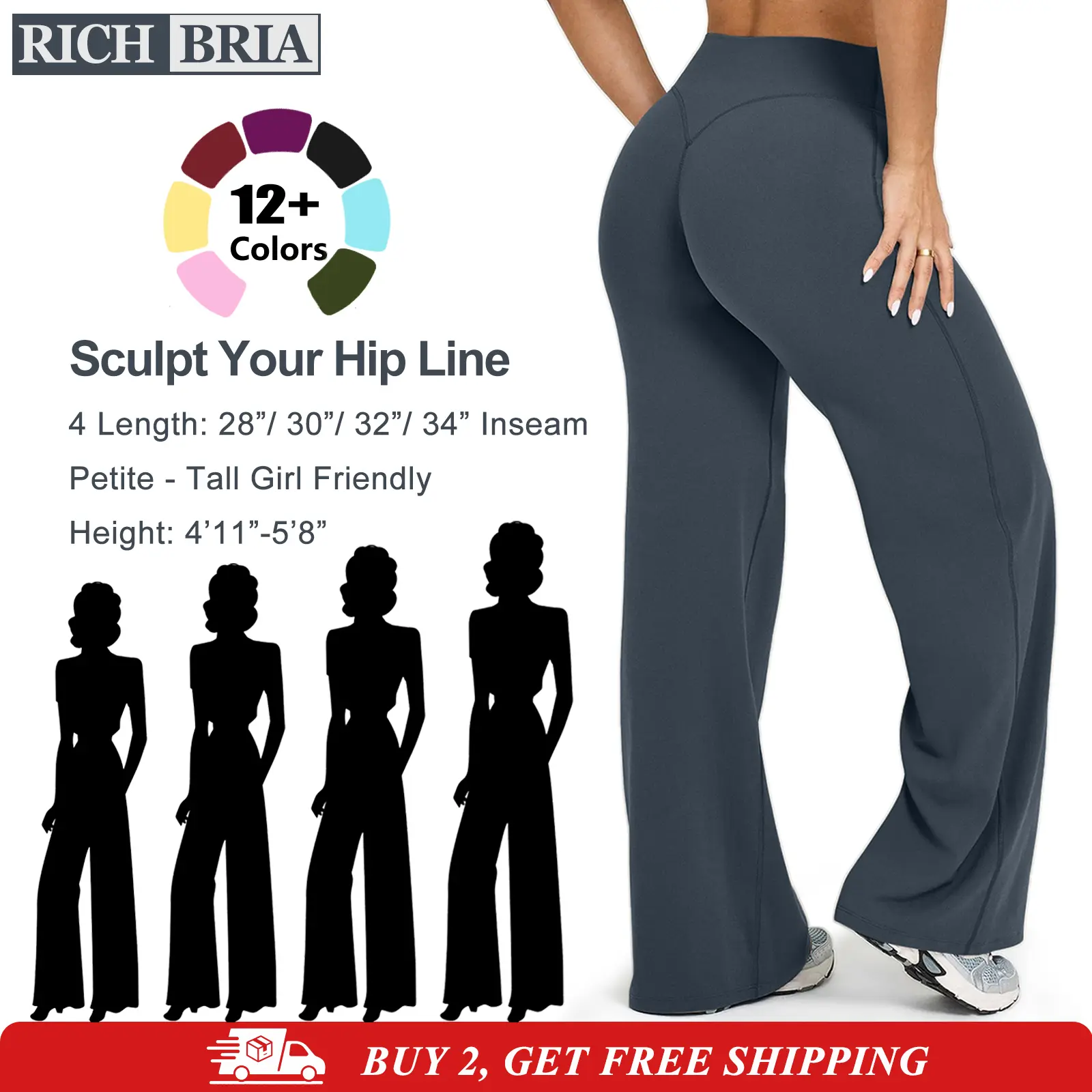 RICH BRIA Women‘s Casual Pants - High Waisted Loose-Fitting Wide Leg Yoga Pants - Comfortable & Elastic Soft Pants with Stretchy Material - Straight Leg Hem