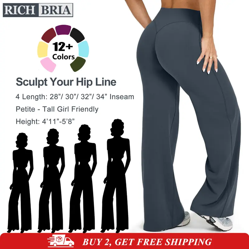 RICH BRIA Women‘s Casual Pants - High Waisted Loose-Fitting Wide Leg Yoga Pants - Comfortable & Elastic Soft Pants with Stretchy Material - Straight Leg Hem
