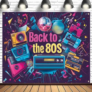 80s Theme Party Backdrop, 1 Count Colorful 80s Music Festival Themed Backdrop, Party Decoration Supplies for Home Living Room Bedroom, Banners