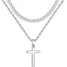 Cross Necklace for Men, Layered Mens Cross Necklaces Stainless Steel Cross Pendant Cuban Link Rope Chain