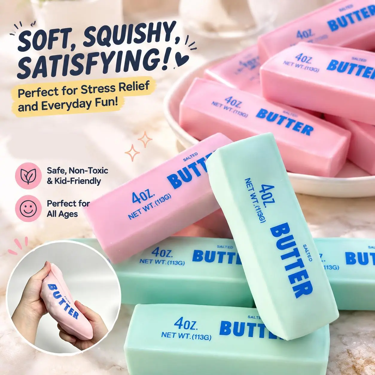 Crunchy Sound Butter Bar Squishy Toy Soft Squeeze Fidget Toy Funny Sensory Hobby Play Toy Portable Stress Relief Decompression Toy Cute Desk Relax Toy Ideal Gift For Teens Adults Party Leisure Entertainment