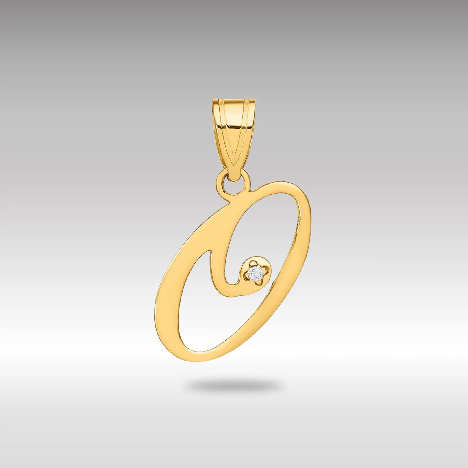 14K Gold Script Letter O Initial Pendant with Diamond - Model YC252O
