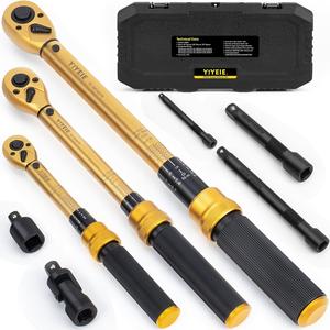 【TikTokShopBlackFriday】1/4 3/8 1/2-inch Drive Click Torque Wrench, 8Pcs Torque Wrench Set 10-220in.lb, 10-45ft.lb, 10-160ft.lb with Adapters, ±3% Accuracy, 72-Tooth Dual Scale Torque Wrenches for Bike, Moto, Car Repair wrenches torque wrench