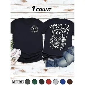 Women's I Match Energy Graphic Round Neck T-Shirt for Casual Streetwear and Fall Outfits 2024