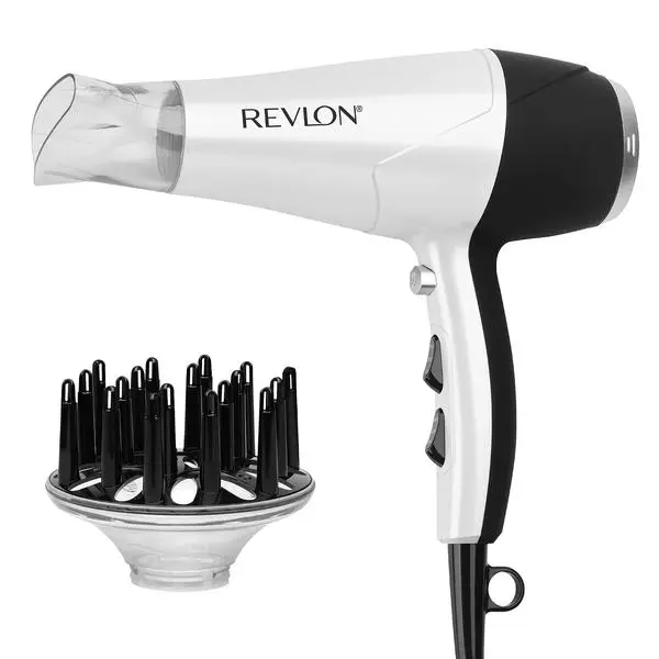 REVLON Volume Booster, Hair Dryer with Curl Enhancing Diffuser, White | Increase Volume, Decrease Frizz and Damage, Fast Drying, 1875 Watts, 3 Heat, 2 Speed Settings, Concentrator