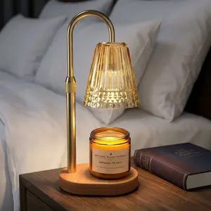 Luxury Aromatherapy Candle Wax Warmer Lamp! Adjustable Warm Light, Retro Glass Shade, Bedroom & Living Room Ambient Lamp, Aromatherapy for Sleep Without Soot Stains Decor Wooden