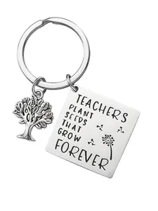 1pc Stainless Steel Teacher Appreciation Keychain With Tree Of Life Charm Engraved With Inspirational Quotes For Educators, Lettering And Holiday Design, Ideal Thanksgiving Gift For Teachers