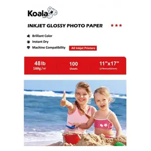 Koala Glossy Inkjet Photo Paper 48lb 180gsm 11x17 100 Sheets Fast Dry High Color Consistency Vivid Printing High Gloss Finish Single Sided
