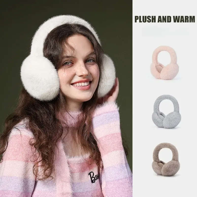 Fluffy Faux Fur Earmuffs - Foldable Ear Protectors, Plush Windproof Winter Accessory for Men and Women, Easy Storage Design