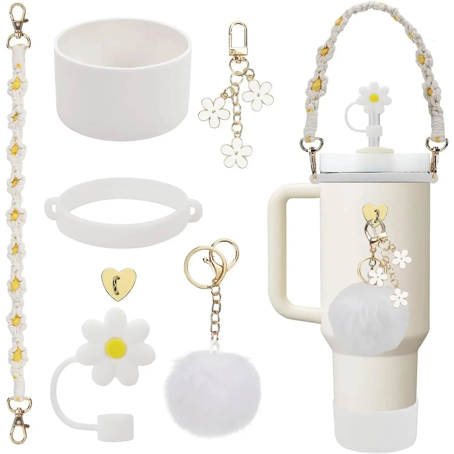 Stanley Cup Accessories Set Including Water Bottle Handle Strap, Siliocne Stanley Cup Boot, Siliocne Straw Cover, Stanley Charms for Stanleys Cup 40oz & 30oz Tumbler Drink Protector Drinking Gadgets